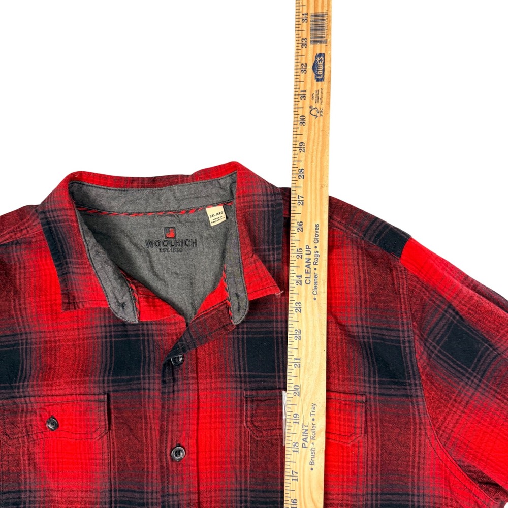Woolrich Mens XXL Red Black Buffalo Plaid Flannel Long Sleeve Button Down Shirt - Picture 5 of 6